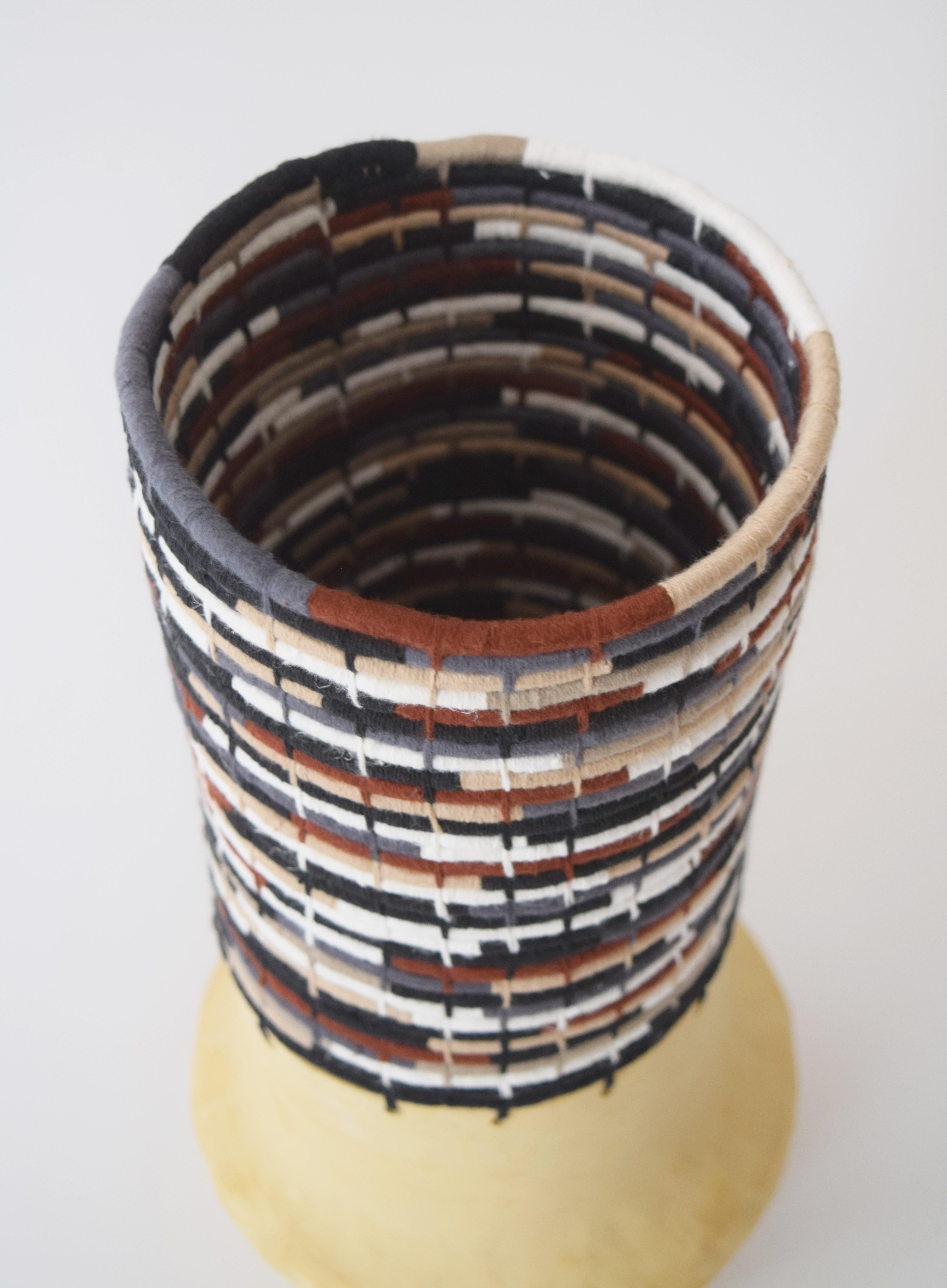 American One of a Kind Ceramic and Woven Cotton Vessel in Multi