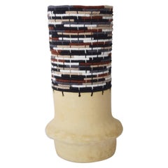 One of a Kind Ceramic and Woven Cotton Vessel in Multi