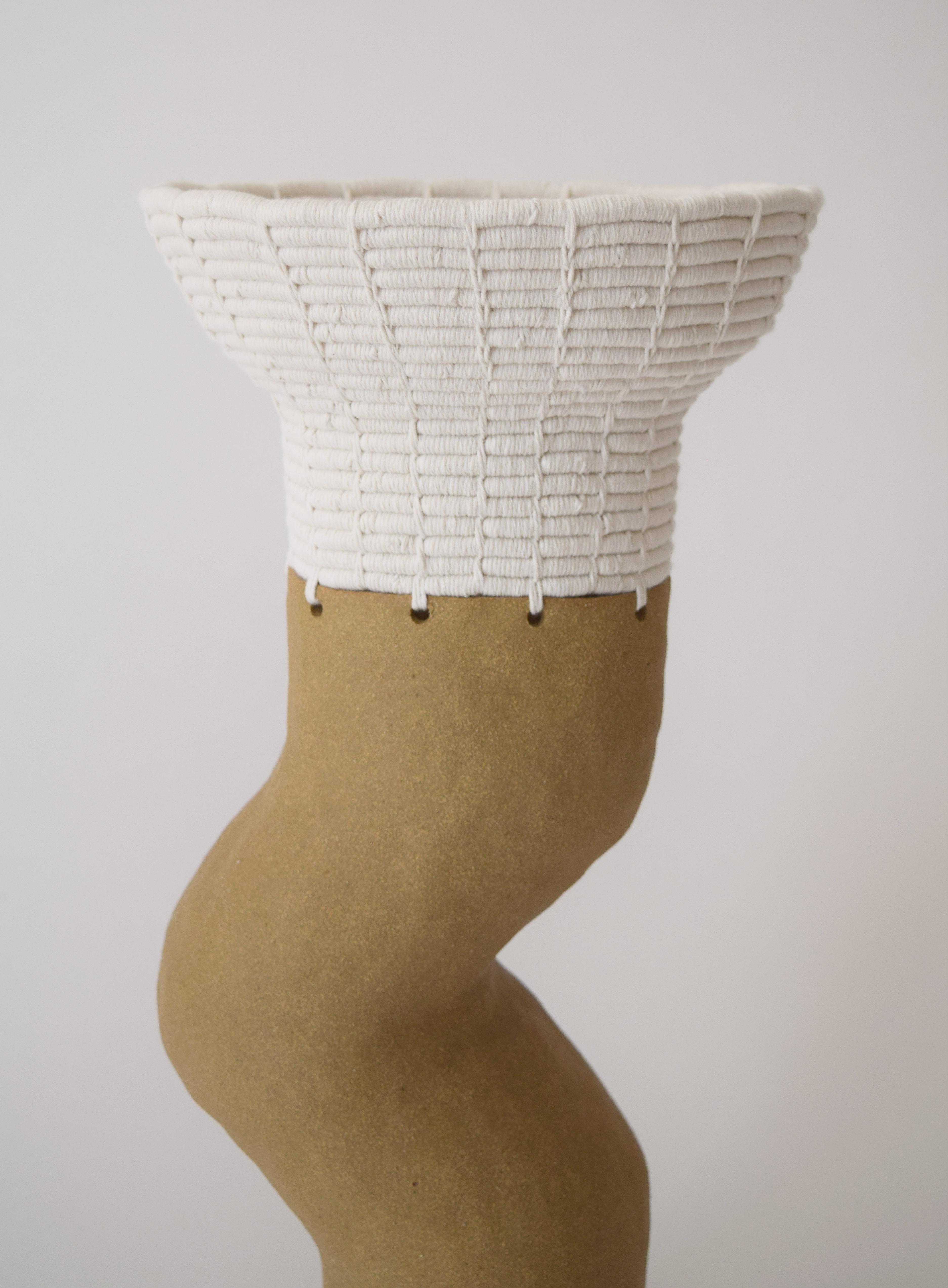 One of a Kind Ceramic and Woven Cotton Vessel Natural/White In New Condition In Proctorsville, VT