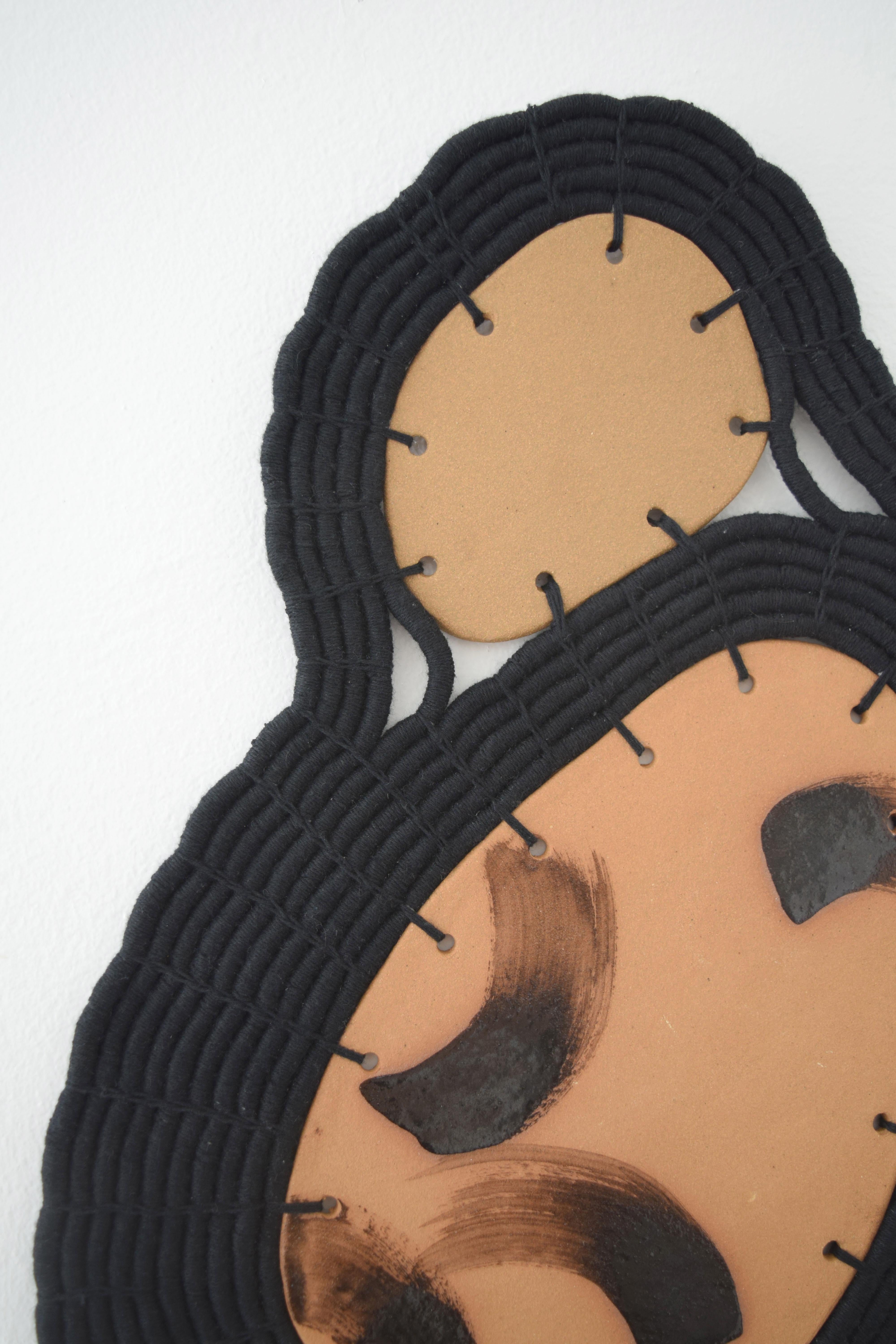Hand-Crafted One of a Kind Ceramic and Woven Cotton Wall Sculpture in Black and Natural