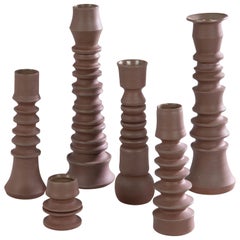One-of-a-kind Ceramic Candleholders in Brown Clay, in Stock