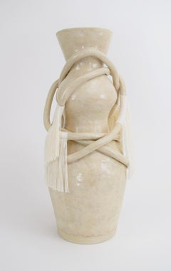 One of a Kind Ceramic & Fiber Vessel #853, Speckled Off White Glaze