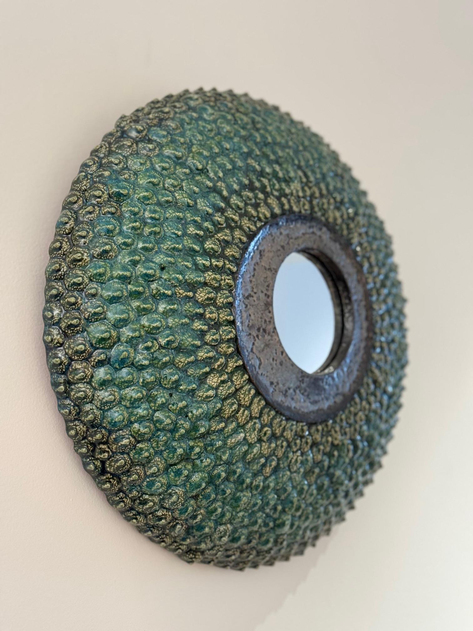 One of a Kind Ceramic Mirror Signed by Margareth Leveneur For Sale 1