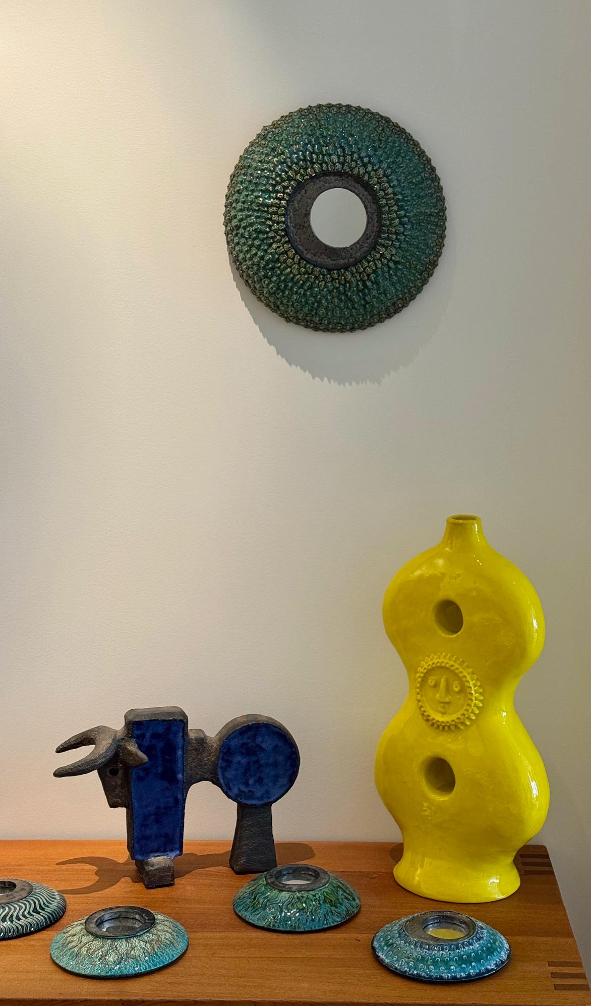 One of a Kind Ceramic Mirror Signed by Margareth Leveneur For Sale 2