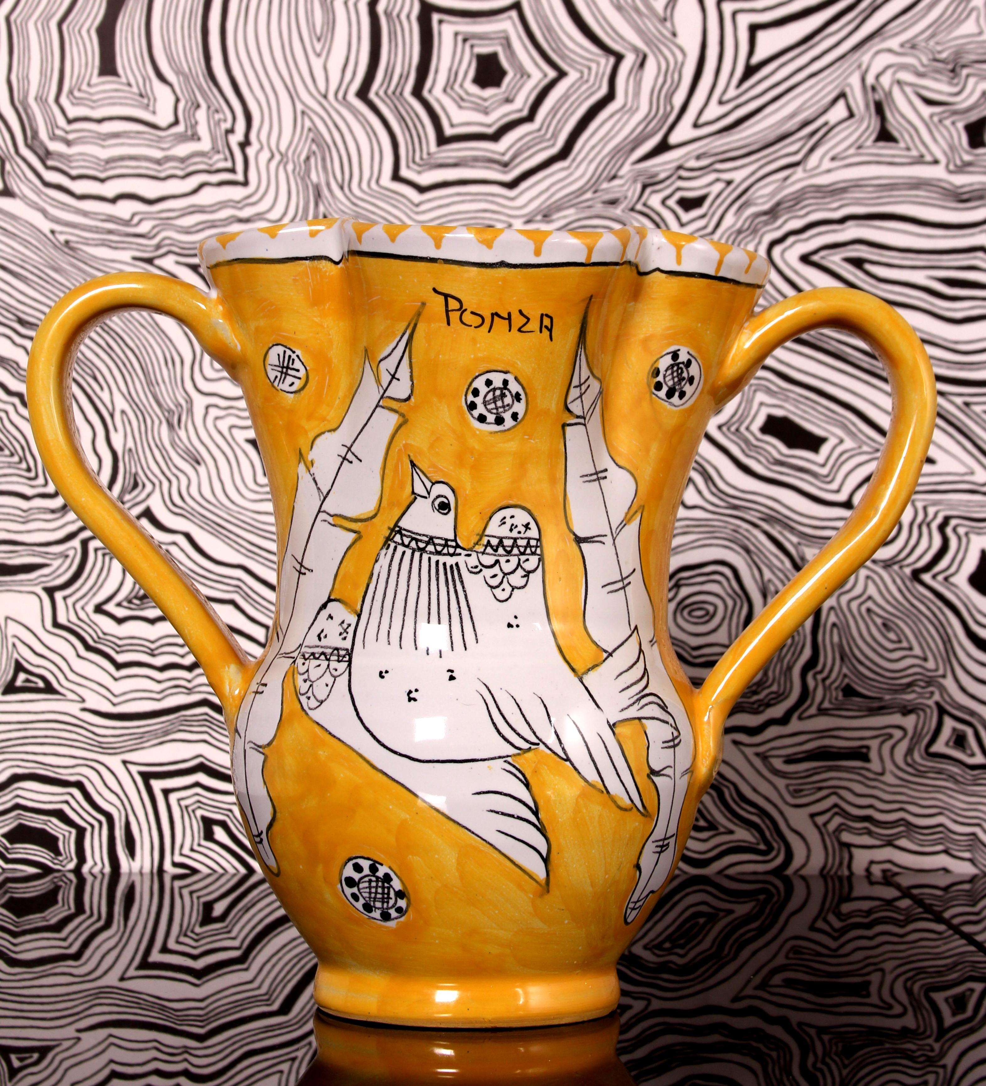 unica Ceramica PONZA Italia  Jarra para vino Vallauris Estilo Picasso Años 60 en venta 2