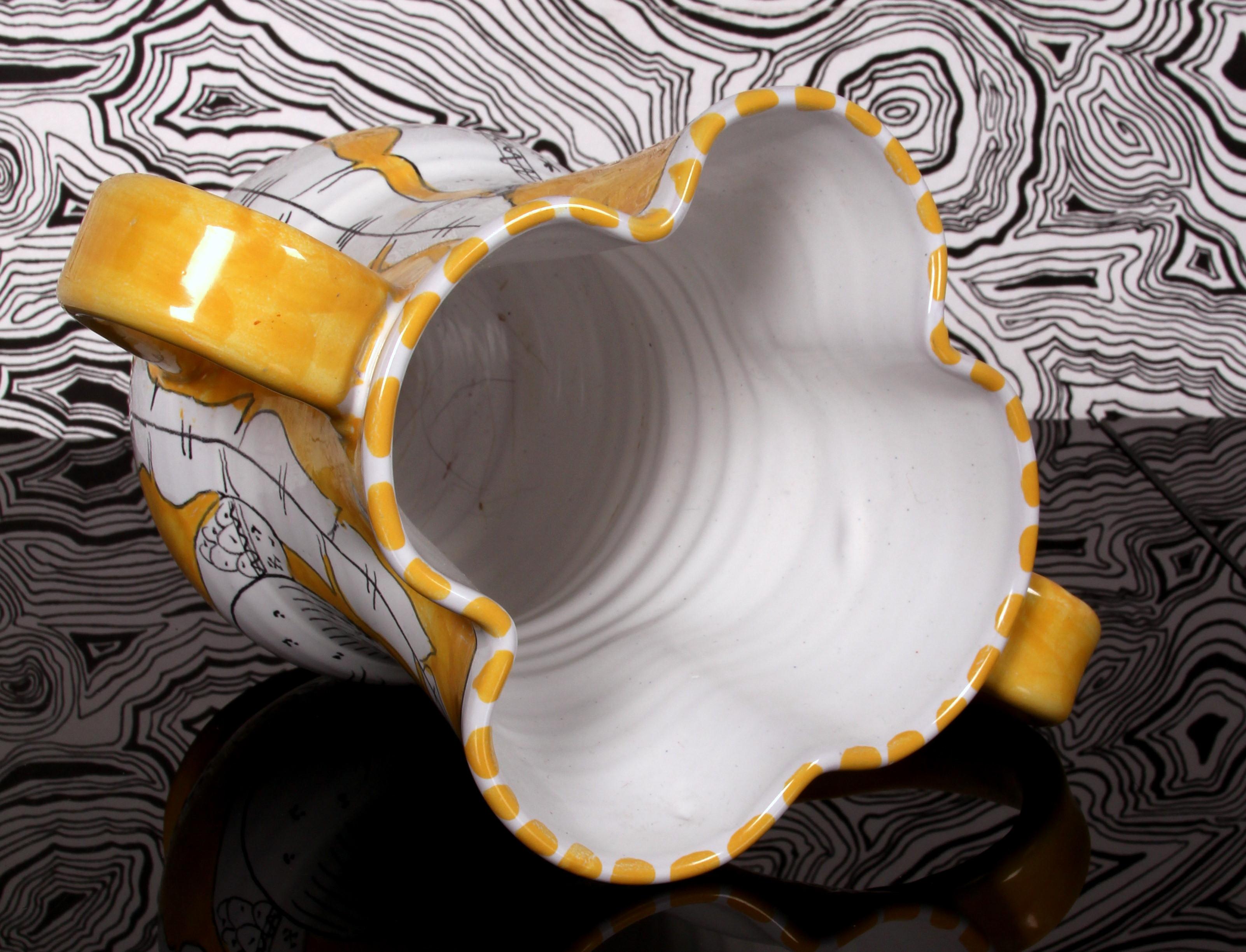 unica Ceramica PONZA Italia  Jarra para vino Vallauris Estilo Picasso Años 60 en venta 3
