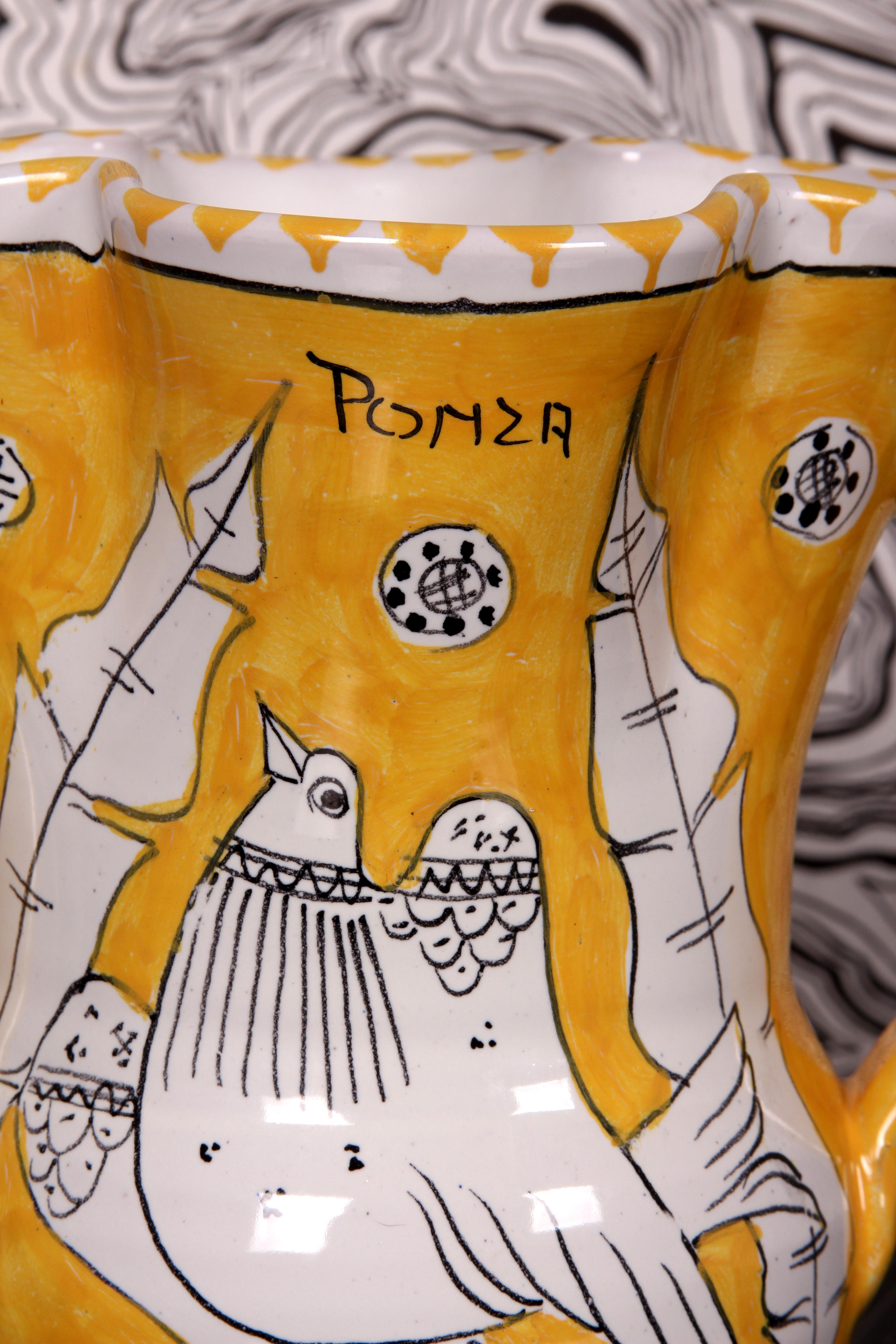 unica Ceramica PONZA Italia  Jarra para vino Vallauris Estilo Picasso Años 60 en venta 4