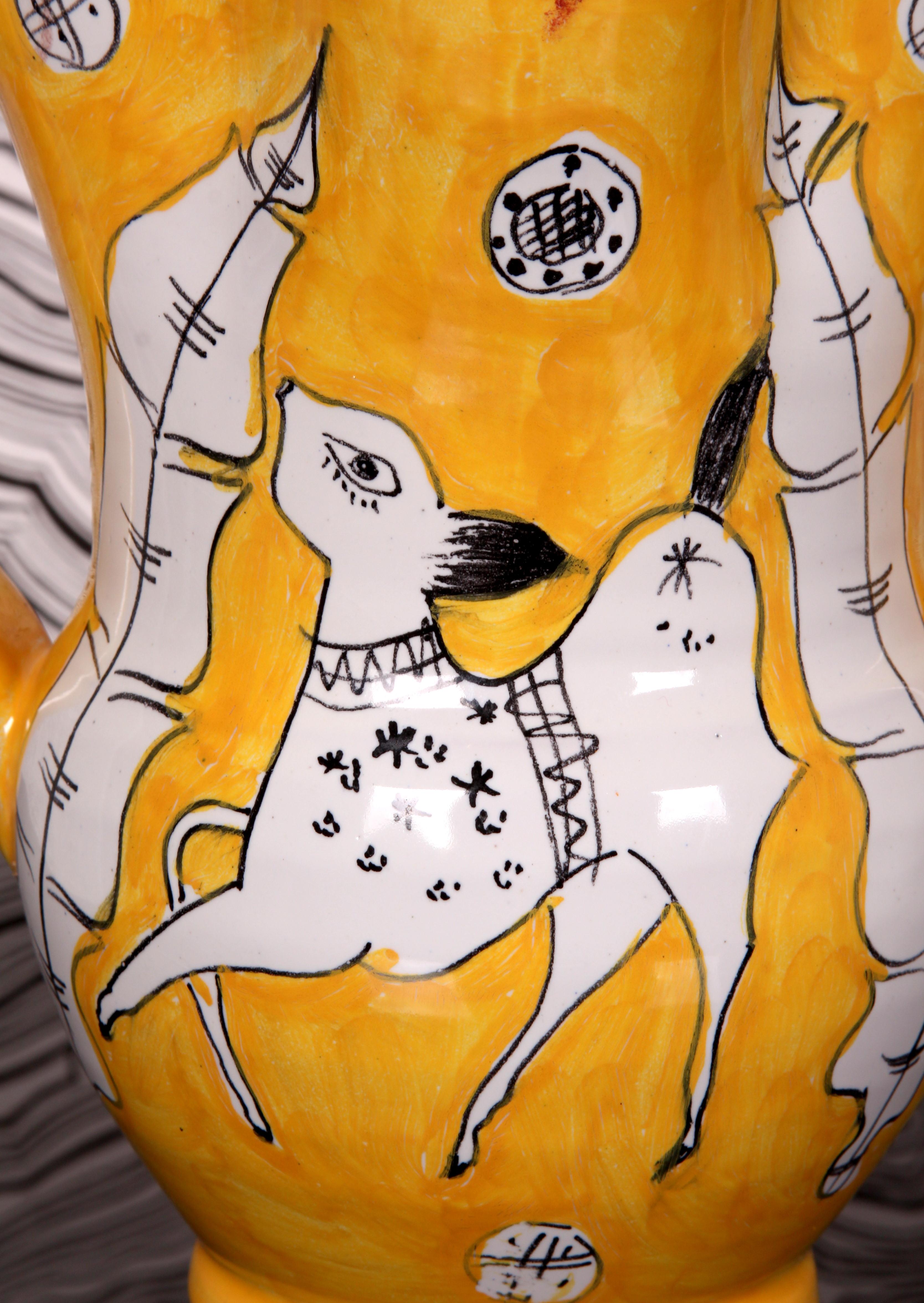 unica Ceramica PONZA Italia  Jarra para vino Vallauris Estilo Picasso Años 60 Hecho a mano en venta