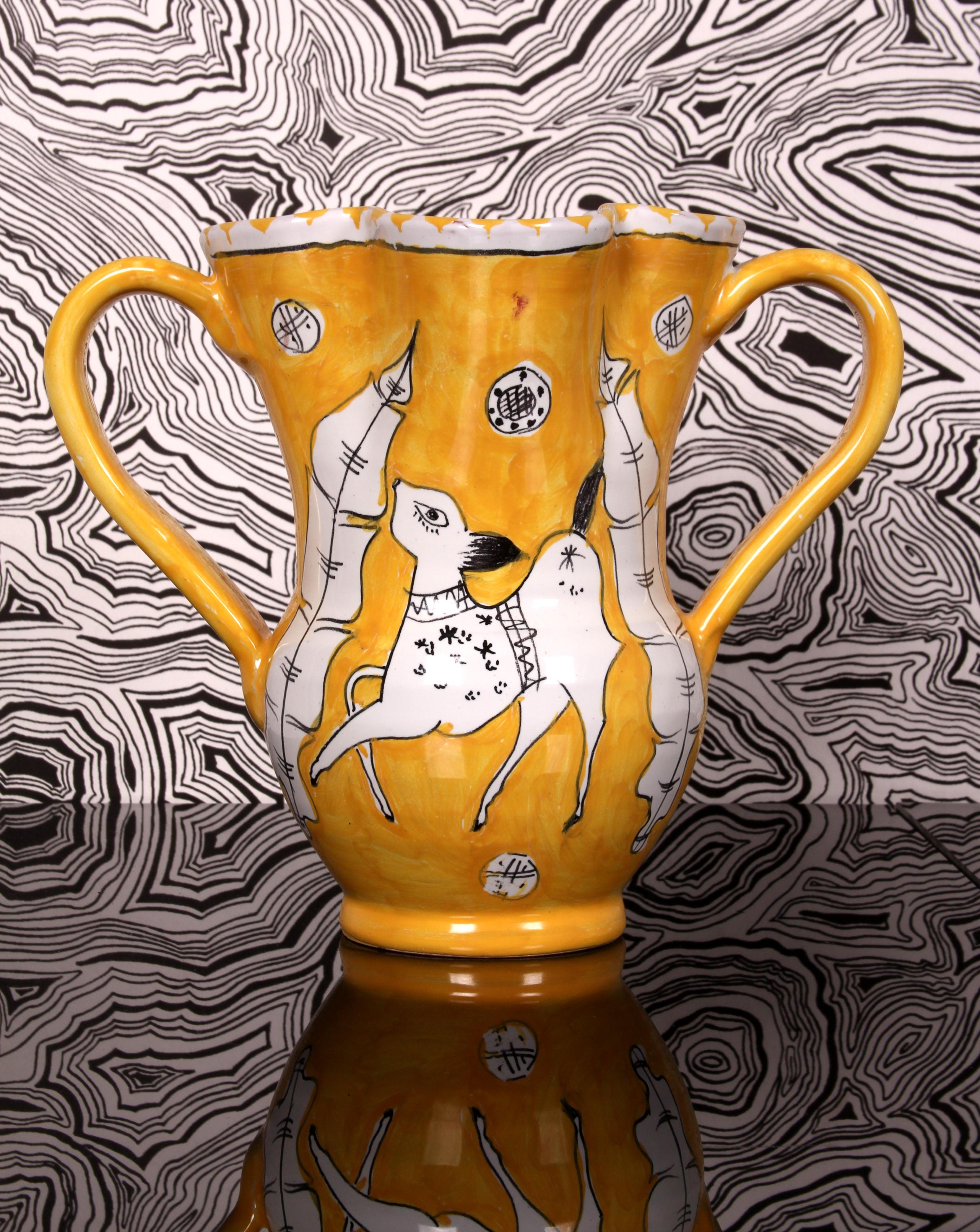 unica Ceramica PONZA Italia  Jarra para vino Vallauris Estilo Picasso Años 60 en venta 1