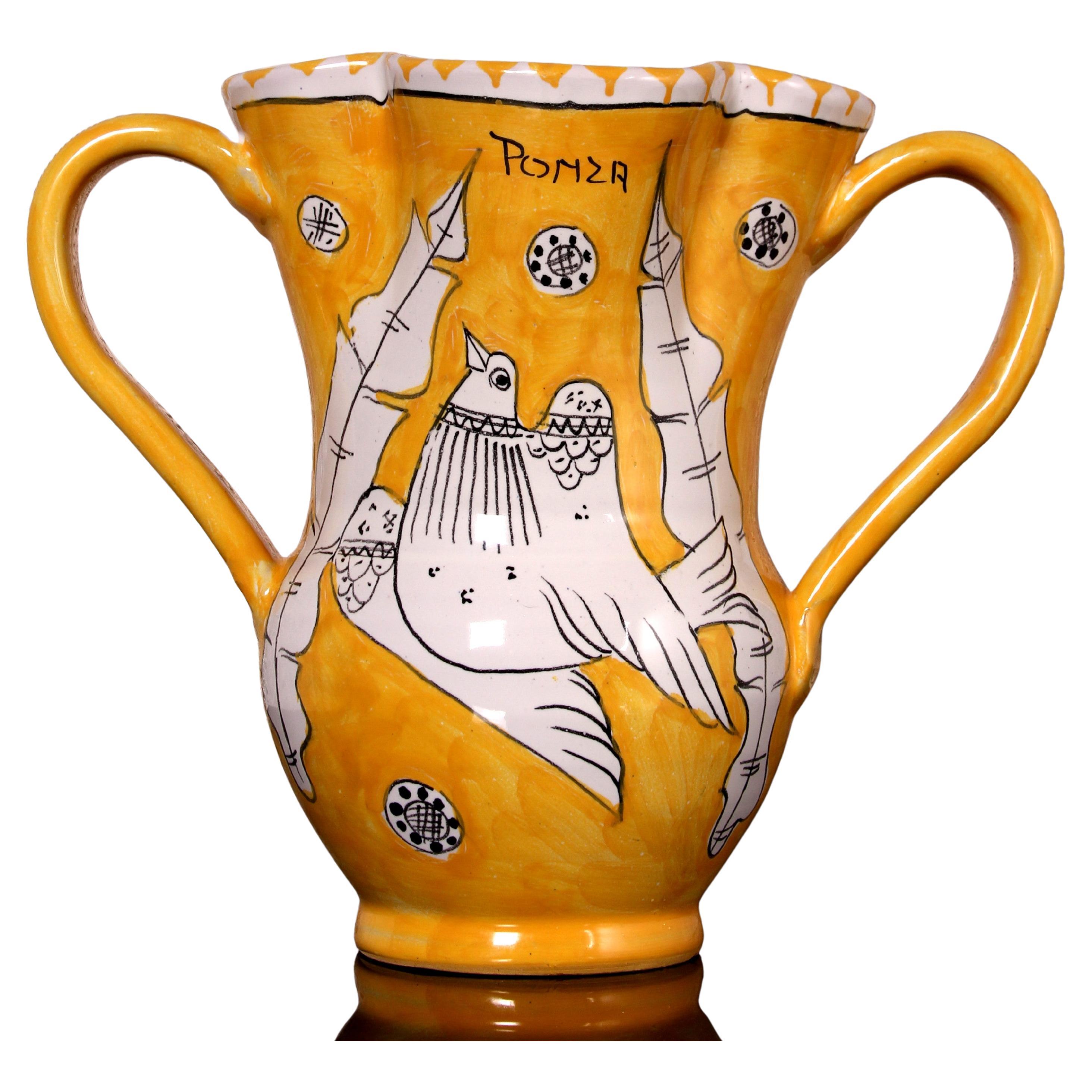 unica Ceramica PONZA Italia  Jarra para vino Vallauris Estilo Picasso Años 60 en venta