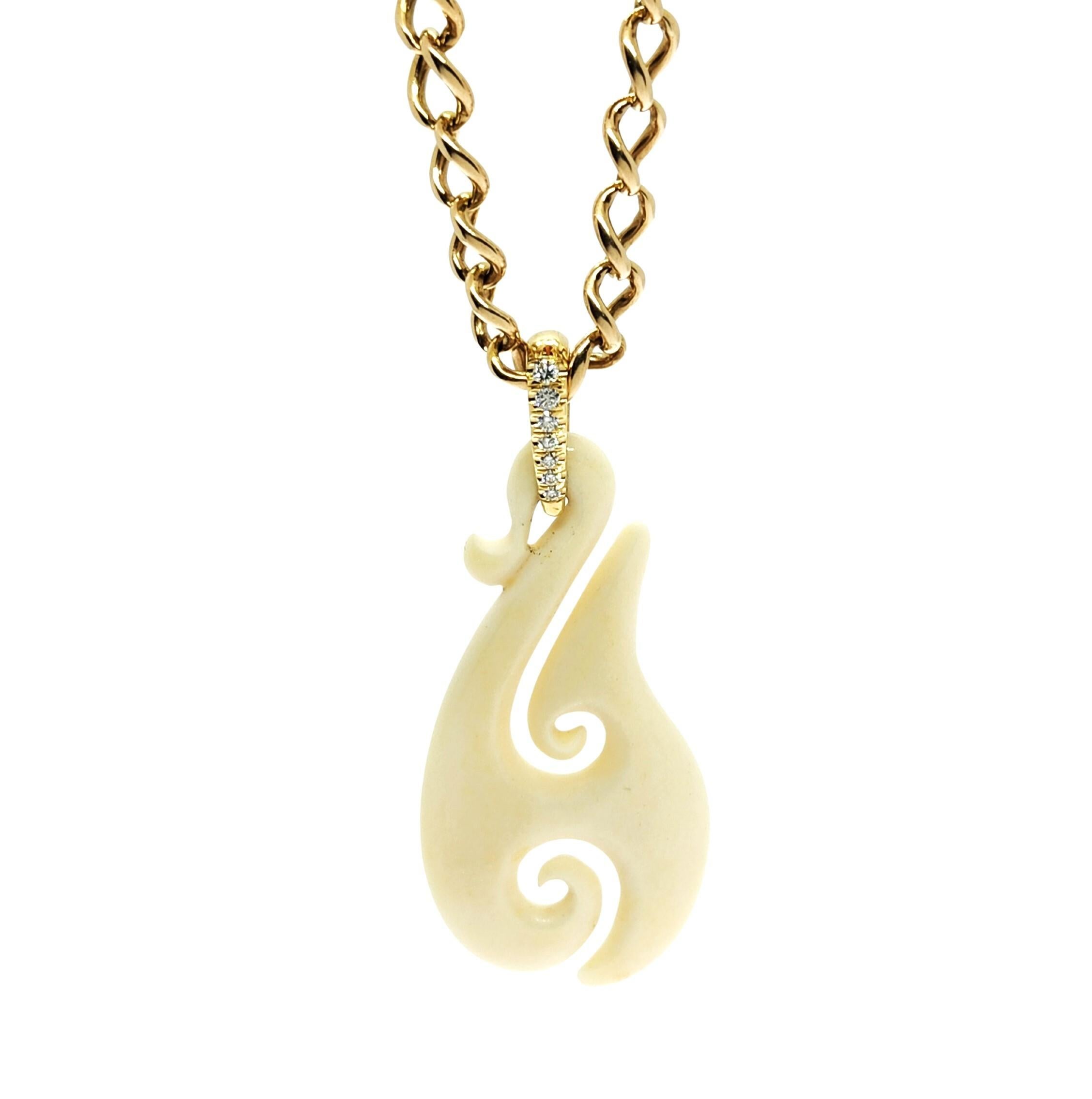 Iconic Sailors Hook in Vintage hand carved bone with a night sky sparkle diamond bail handmade in 18K yellow gold with 7 Diamonds totalling .15cttw. Calling all sailors, beach goers, sun worshippers, summer lovers. One of a kind carving, a rich