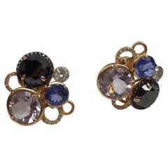 Morganite Tanzanite & Black diamonds earrings 18KT gold