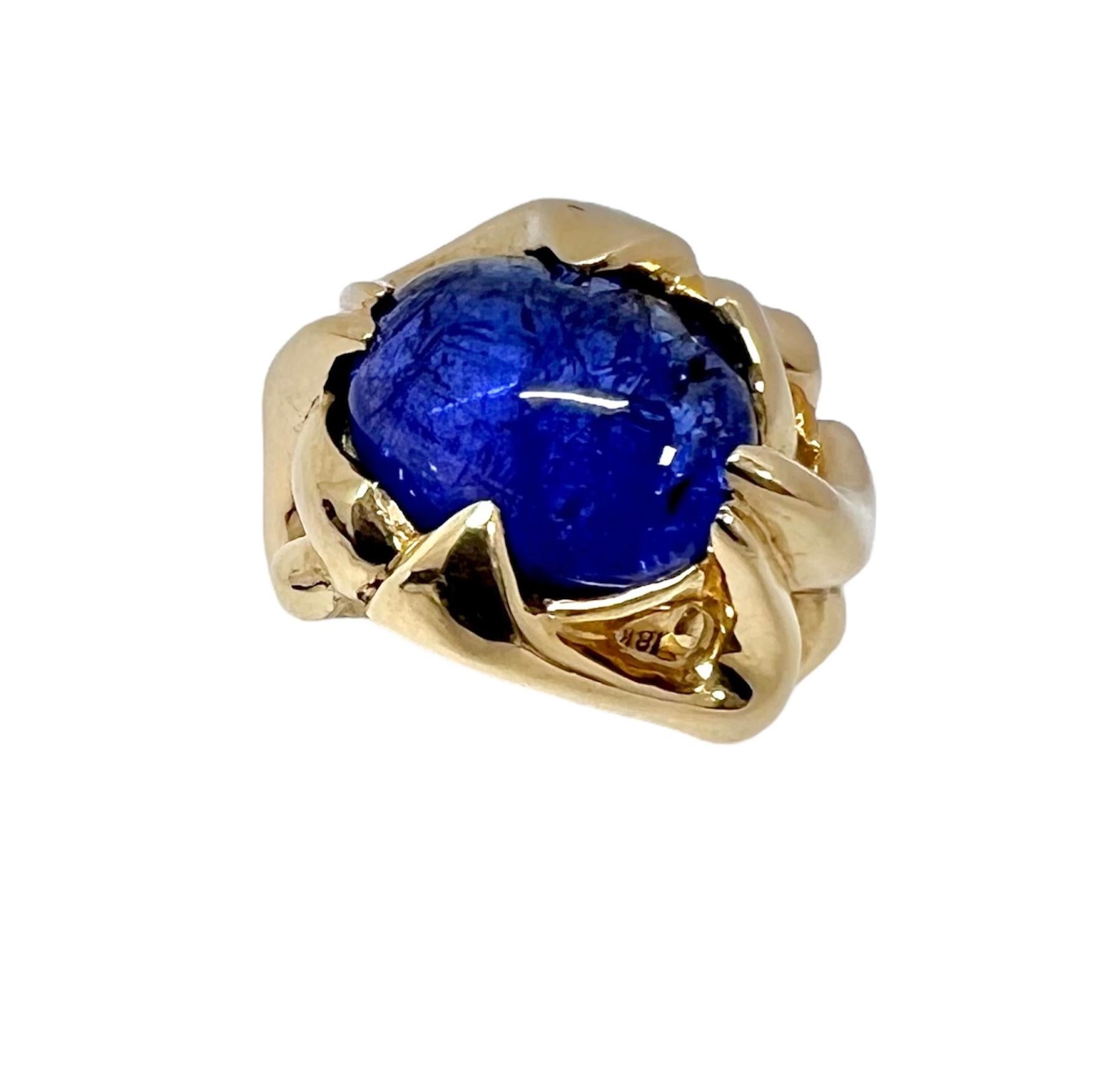 Women's One of a Kind Cocktail Ring with 10 Carat Cabochon Tanzanite For Sale