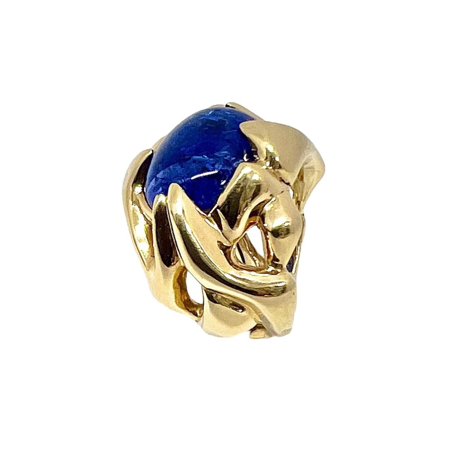 One of a Kind Cocktail Ring with 10 Carat Cabochon Tanzanite For Sale 1