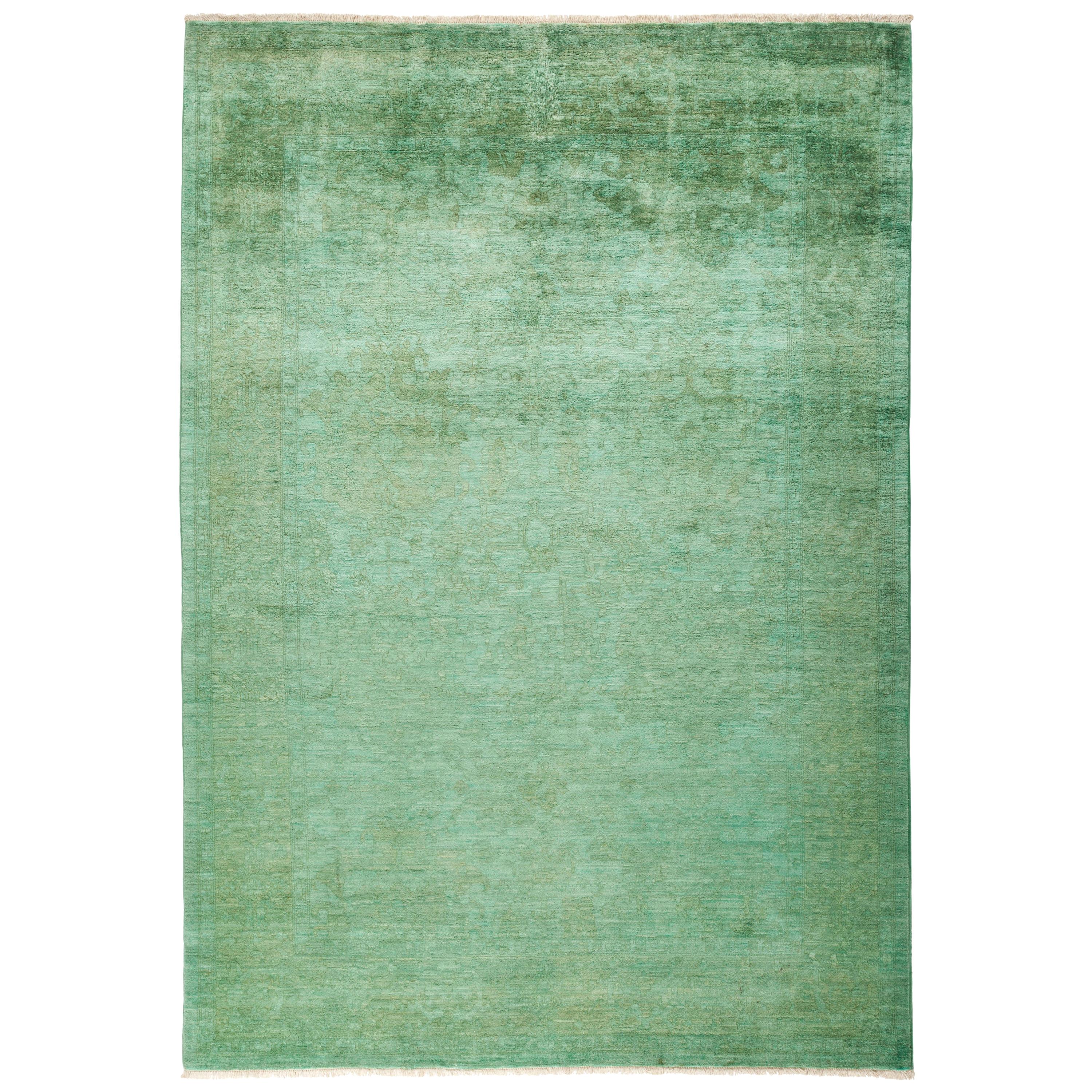One of a Kind Colorful Wool Hand Knotted Area Rug, Aquamarine