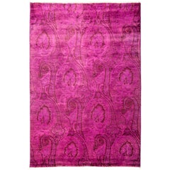 One-of-a-Kind Colorful Wool Hand Knotted Area Rug, Fuschia