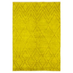 One of a Kind Colorful Wool Hand Knotted Area Rug, Lemon Lime