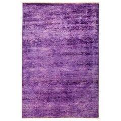 One-of-a-Kind Colorful Wool Hand Knotted Area Rug, Lilac