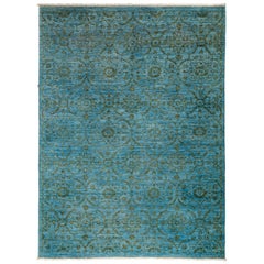 One-of-a-Kind Colorful Wool Hand Knotted Area Rug, Teal