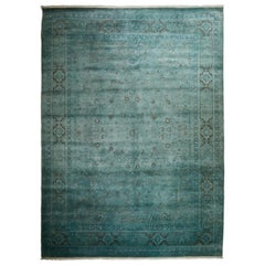 One of a Kind Colorful Wool Hand Knotted Area Rug, Teal