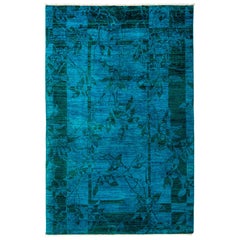 One-of-a-Kind Colorful Wool Hand Knotted Area Rug, Turquoise