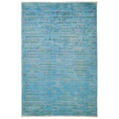 One-of-a-Kind Colorful Wool Hand Knotted Area Rug, Turquoise