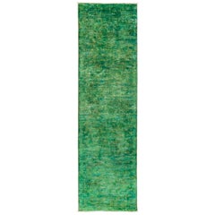 One-of-a-Kind Colorful Wool Hand Knotted Runner Rug, Aquamarine