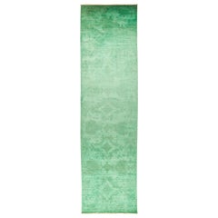 One-of-a-Kind Colorful Wool Hand Knotted Runner Rug, Fern