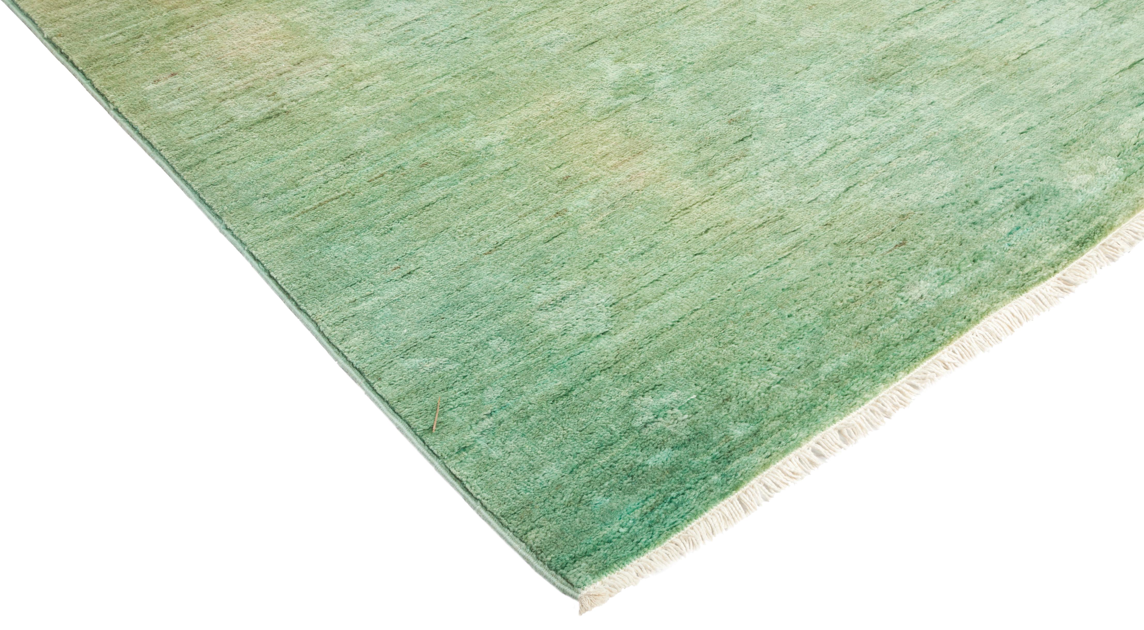 Color: Green - Made in: Pakistan. 100% wool, measures: 3' 2 x 10' 6. The Colorful collection epitomizes Classic with a twist: traditional patterns overdyed in brilliant color. Each hand knotted rug is washed in a 100%-natural botanical dye that