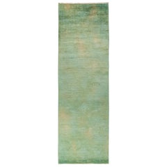 One-of-a-Kind Colorful Wool Hand Knotted Runner Rug, Moss