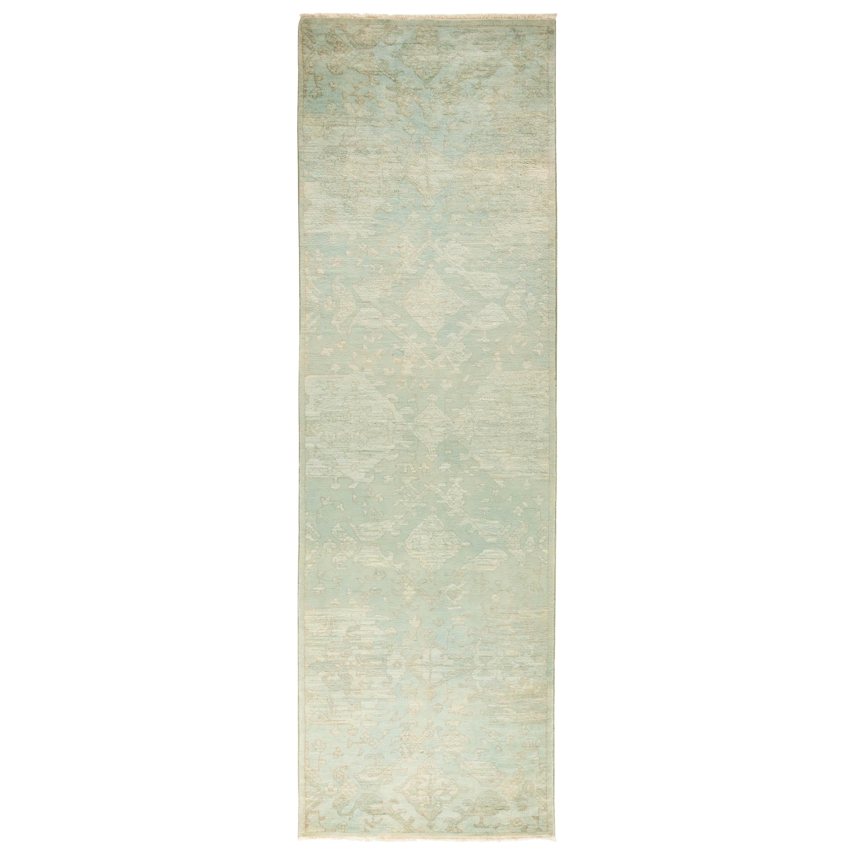 One-of-a-Kind Colorful Wool Hand Knotted Runner Rug, Pistachio