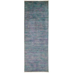 One-of-a-Kind Colorful Wool Hand Knotted Runner Rug, Teal