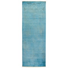 One-of-a-Kind Colorful Wool Hand Knotted Runner Rug, Teal