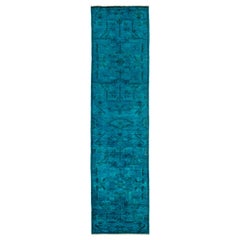 One-of-a-Kind Colorful Wool Hand Knotted Runner Rug, Turquoise