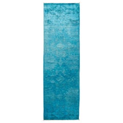 One of a Kind Colorful Wool Hand Knotted Runner Rug, Turquoise