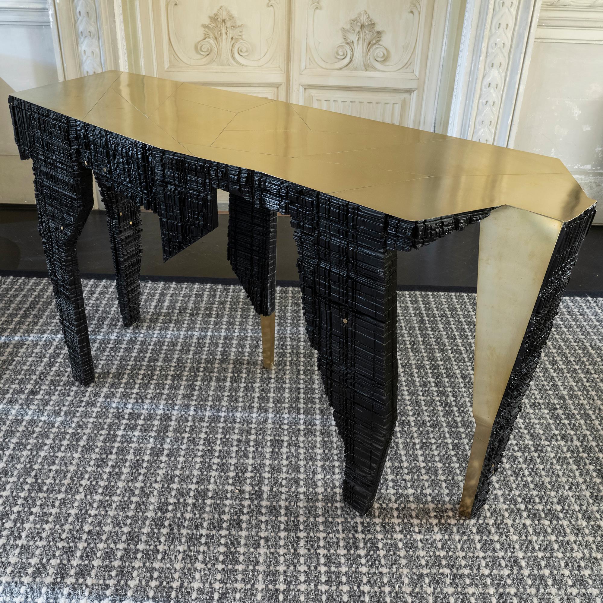 Italian One of a Kind Console in Ebonized Wood and Brass, Alberto Tonni