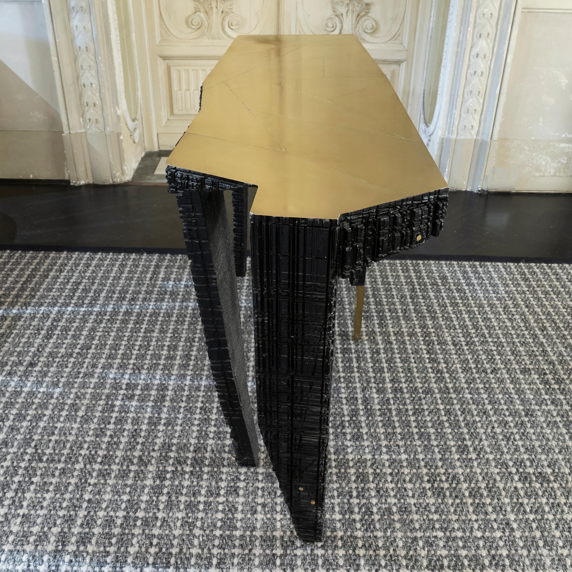 One of a Kind Console in Ebonized Wood and Brass, Alberto Tonni In Good Condition In Firenze, IT