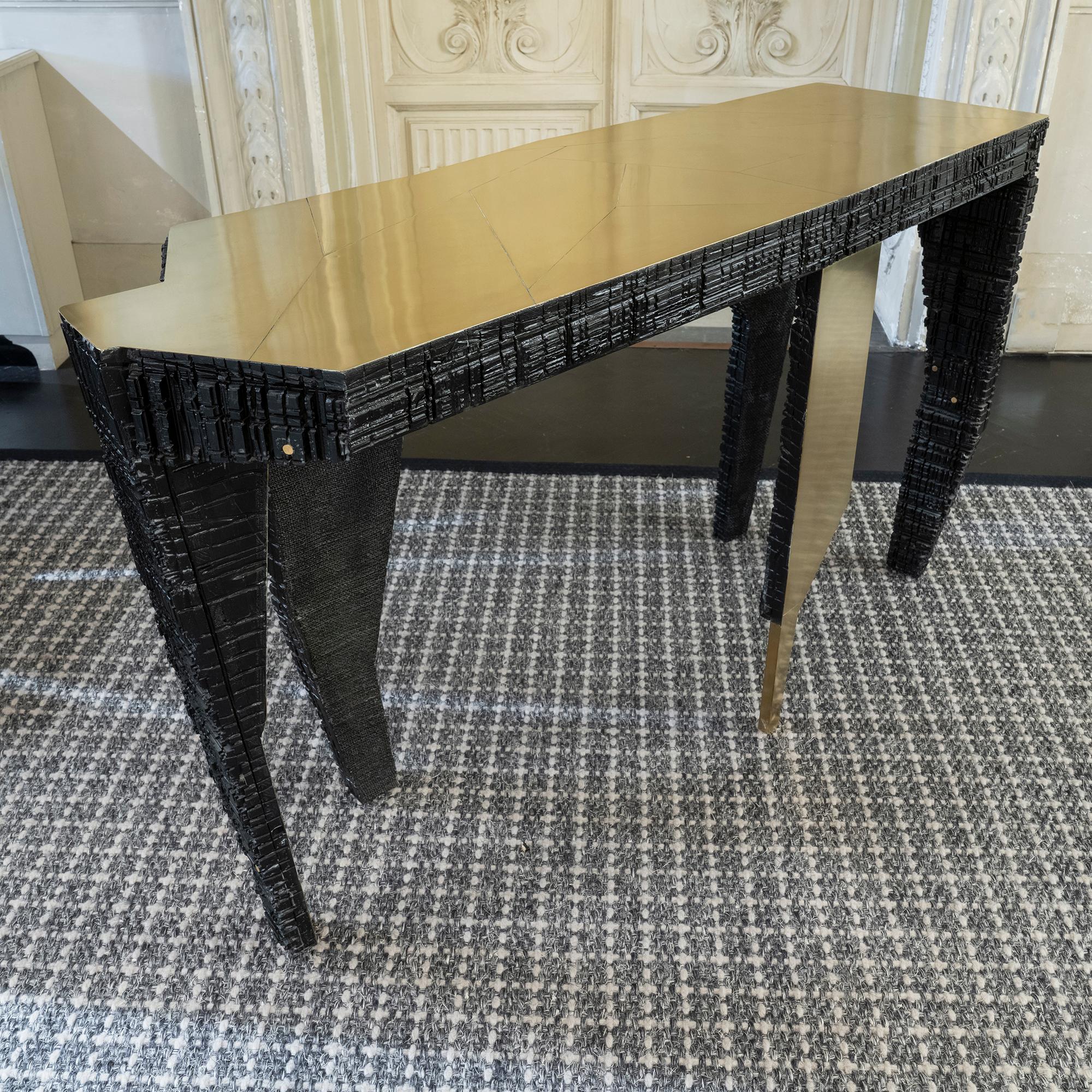 Contemporary One of a Kind Console in Ebonized Wood and Brass, Alberto Tonni
