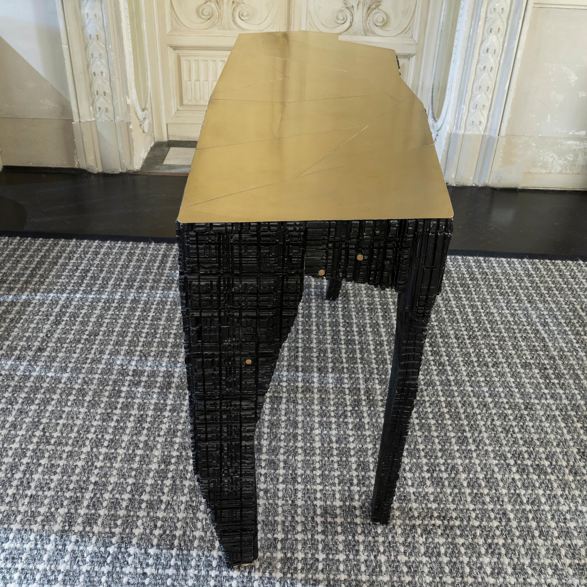 One of a Kind Console in Ebonized Wood and Brass, Alberto Tonni 1