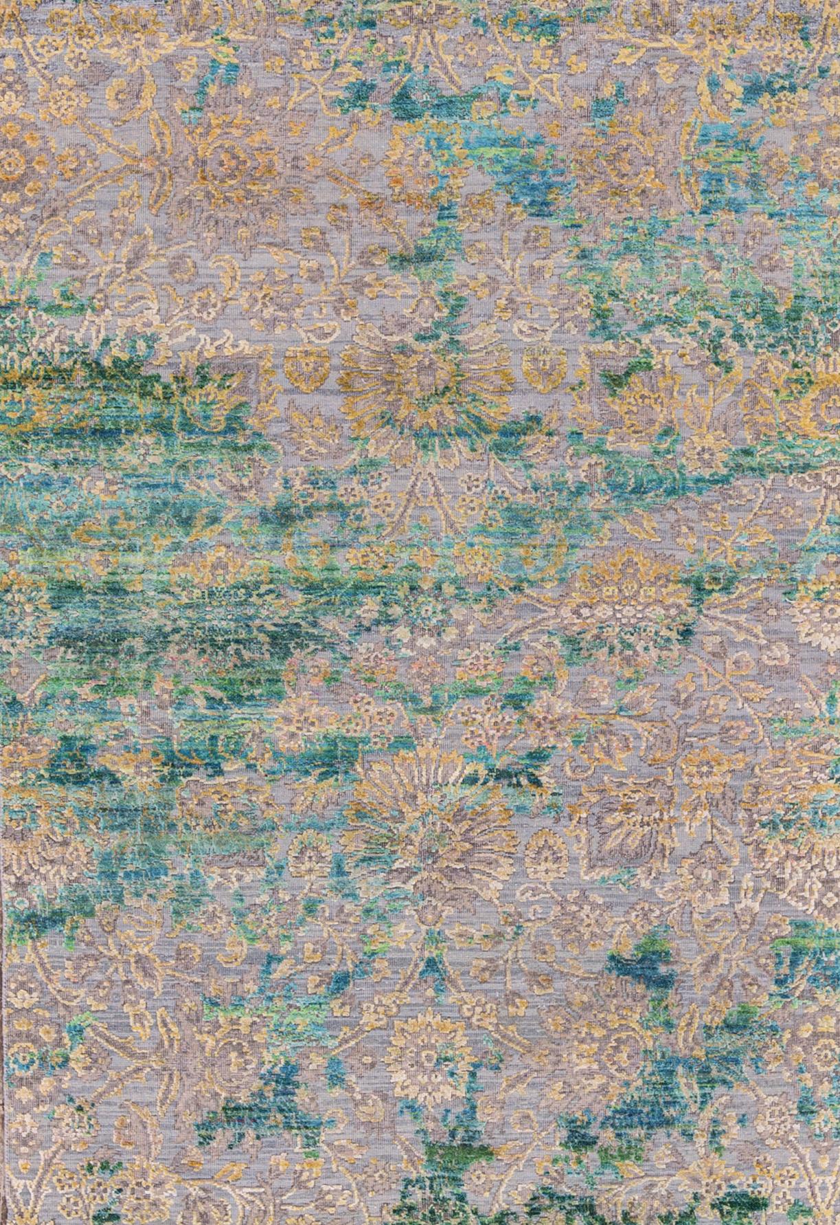 Hand-Woven One of a Kind Contemporary Handwoven Wool Area Rug 4'9 x 9'11 For Sale