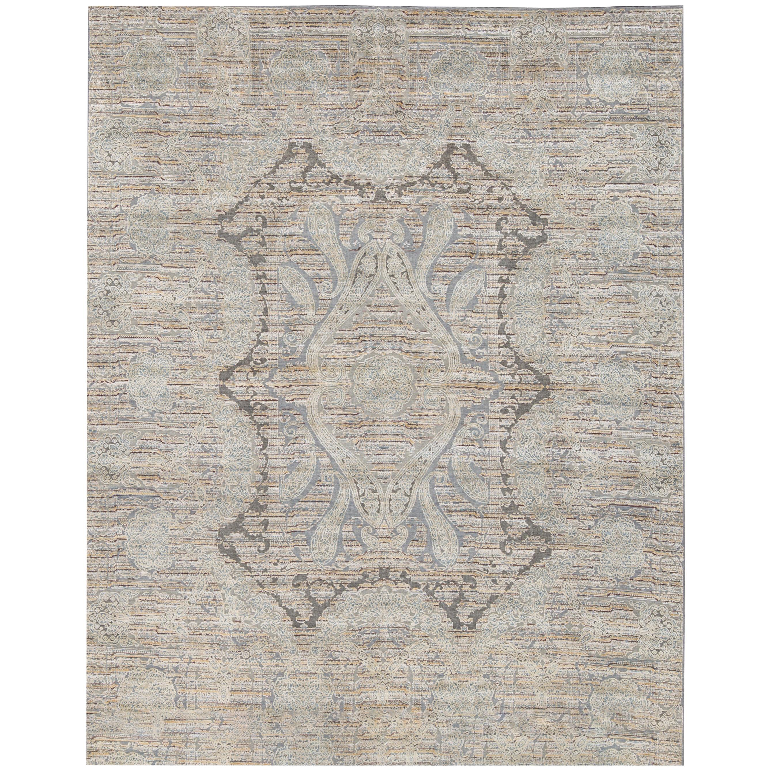 Tapis contemporain en laine tissée à la main unique en son genre 8' x 10'3