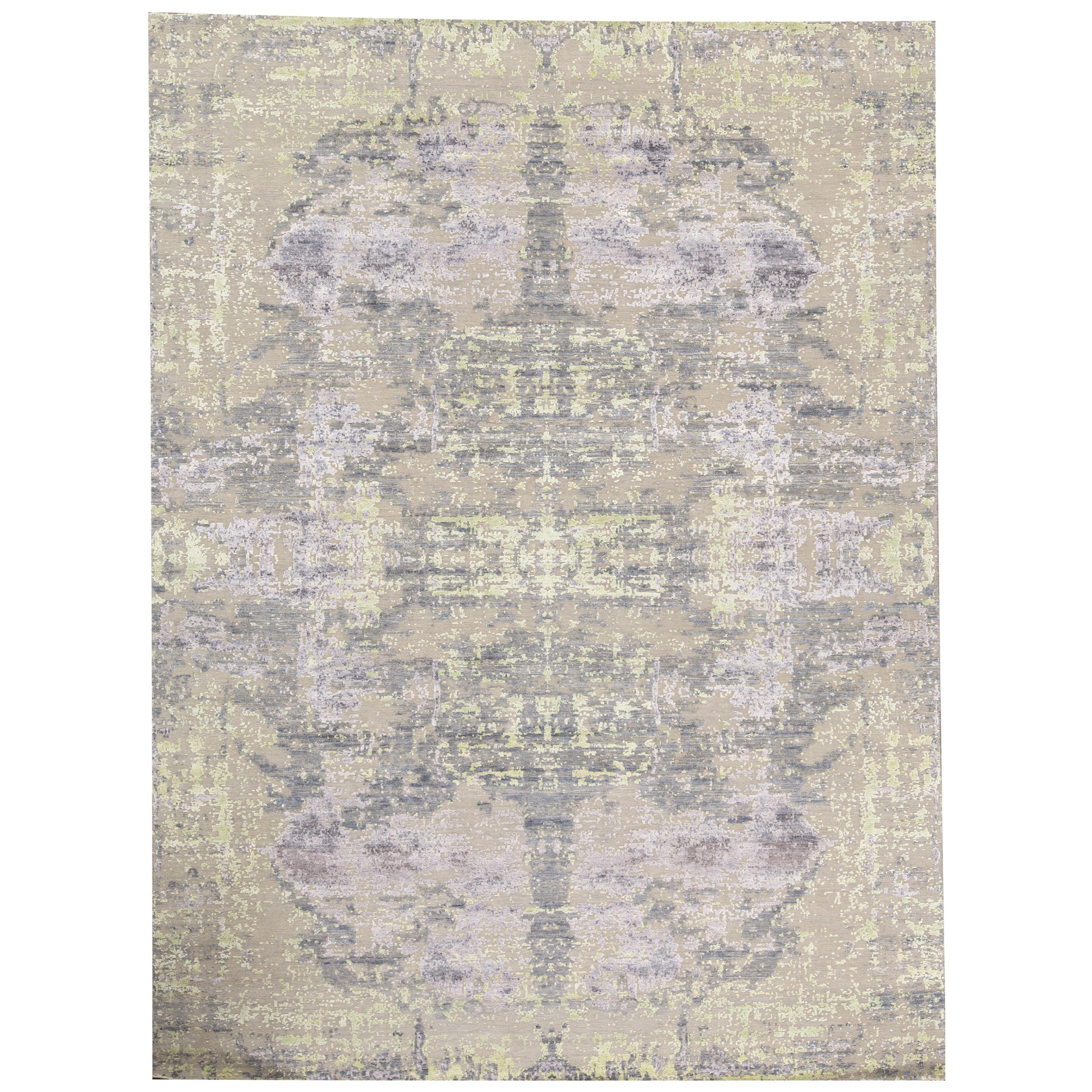 One-of-a-Kind Contemporary Handwoven Wool Area Rug 8'11 x 12'2 For Sale