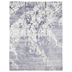 One of a Kind Contemporary Hand Knotted Area Rug, Periwinkle