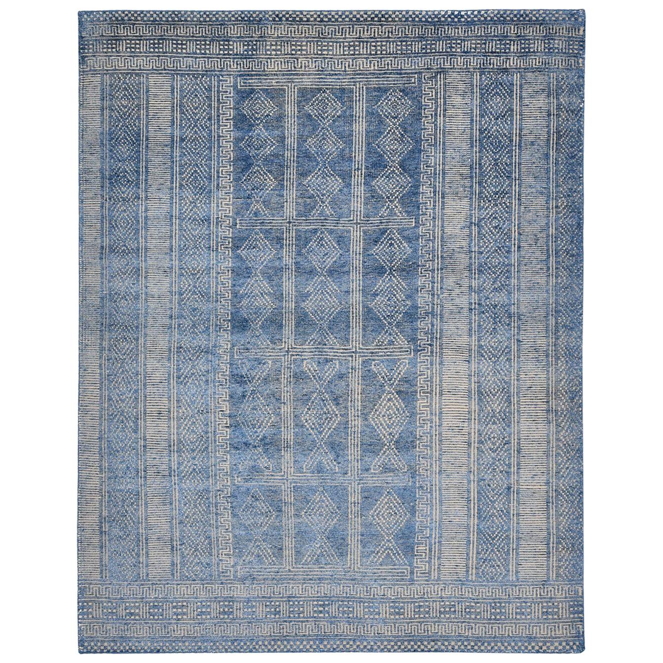 One of a Kind Contemporary Hand Loomed Area Rug, Denim