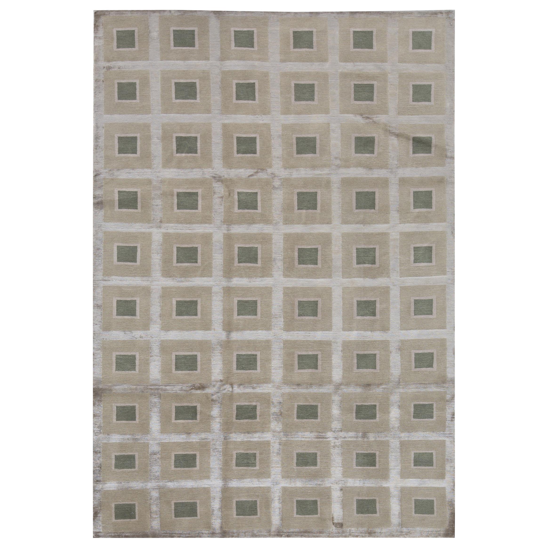 One of a Kind Contemporary Handwoven Wool Area Rug 6' x 9' For Sale