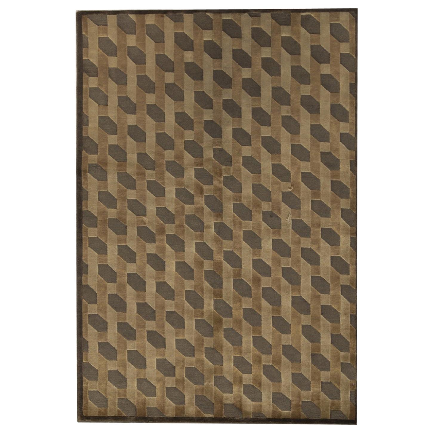 One of a Kind Contemporary Handwoven Wool Area Rug 4'6 x 6'8 For Sale