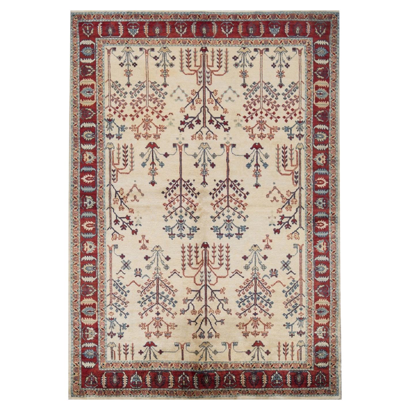 One of a Kind Contemporary Handwoven Wool Area Rug 5'7 x 7'10 For Sale