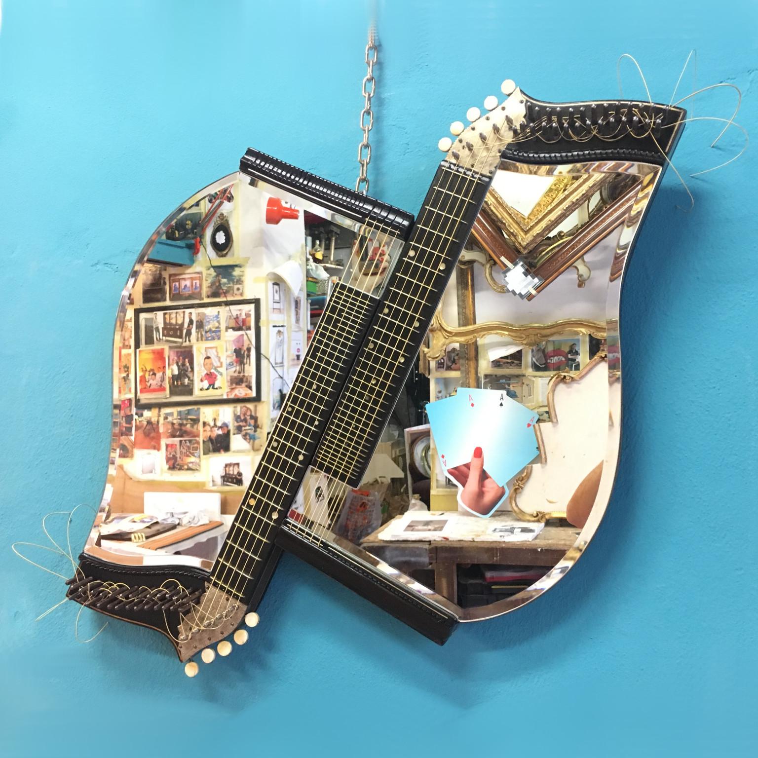 One of a Kind Contemporary Wall Mirror from Two Old String Instruments For Sale 9