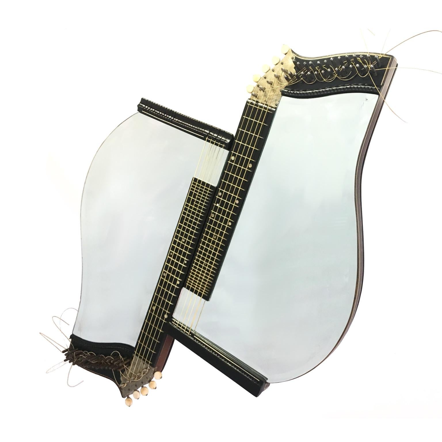 Gilt One of a Kind Contemporary Wall Mirror from Two Old String Instruments For Sale