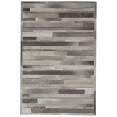 One-of-a-Kind Cowhide Buff Leather Blend Handwoven Area Rug, Silver